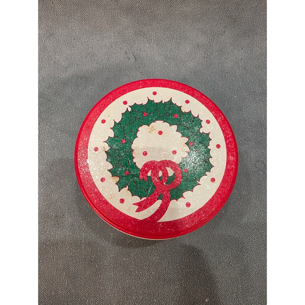 Vintage 1987 Lillian Vernon Christmas Wreath Paper Coasters 40ct in Metal Tin